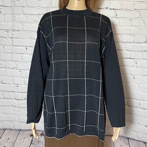 Genelli Silk Windowpane Black Knit Sweater Size XL